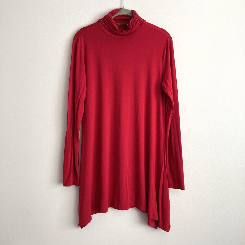 Soft Surroundings Womens Red Stretch Turtleneck Long Sleeve Tunic Top Small